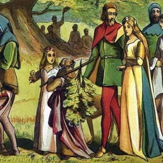 Flute Player & drummer lead two Children as couple moves in procession by Kronheim & Dalziels