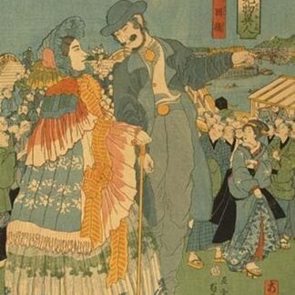 Foreign sightseers in famous spots of Edo - Ryogoku bridge (toto meisho kenbutsu ijin - Ryogokubashi) by Utagawa Sadahide