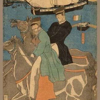 French men Taking Horse Ride on Sunday in Yokohama (Yokohama kyujitsu Furansujin uma yuko) by Utagawa Sadahide
