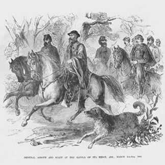 General Asboth rides with Staff at the Battle of Pea Ridge or Elkhorn Tavern by Frank Leslie