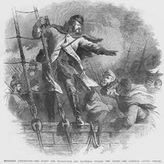 General Burnside Gives Orders on Shipboard as he Holds the Ratlines by Frank Leslie