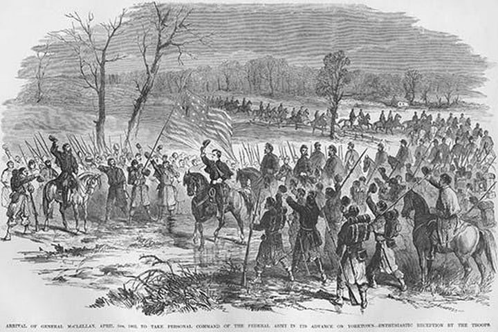 General McClellan arrives to take command of the Siege of Yorktown