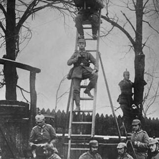 German Unit of Field Observers on ladders and with binoculars