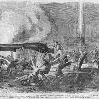 Grape Explosion from Fort Jackson creates havoc on Gunboat Iroquois by Frank Leslie