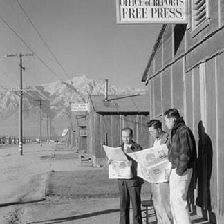 Group Reading Manzanar Paper in Front of Office - Roy Takeno (Editor)