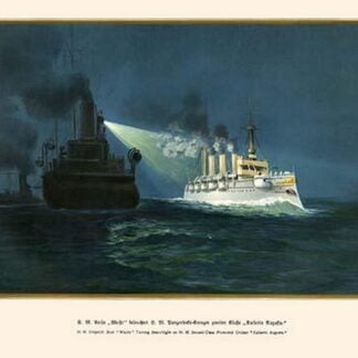 H.M. Dispatch Boat 'Wacht' Turning Searchlight on H.M. 2nd Class Protected Cruiser 'Kaiserin Augusta' by G. Arnold