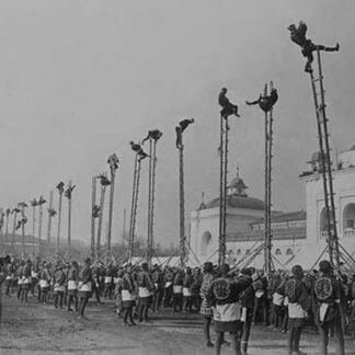 High Bamboo Ladders are the Focus of a Demonstration to Tokyo Onlookers Watching Firefighters Performs Feats of Daring and Acrobatics