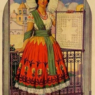 Hispanic holds up a lace design on a frame by Needlecraft Magazine #2