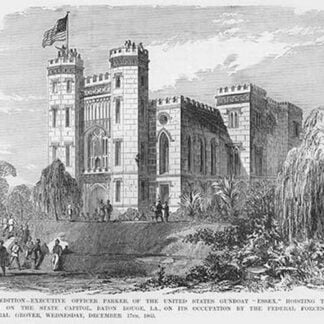 Hoisting the Stars & Stripes over the State Capitol in Baton Rouge Louisiana by Frank Leslie