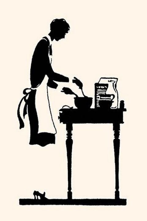 Homemaker Mixes Recipe in a Bowl by Maxfield Parrish