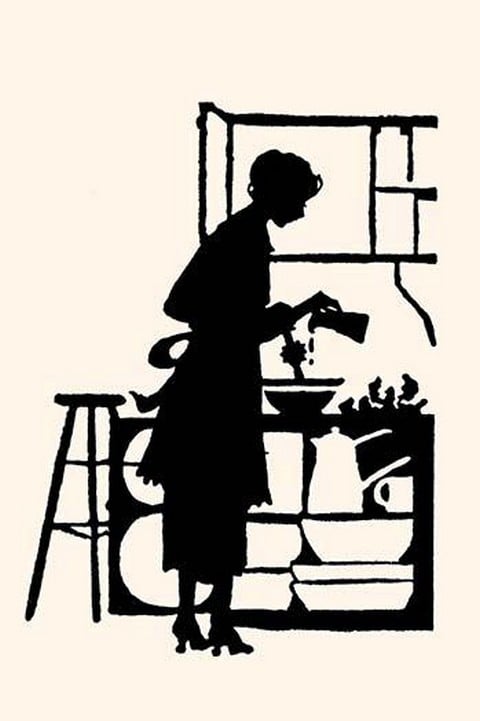 Homemaker Waters Plants in a Home by Maxfield Parrish