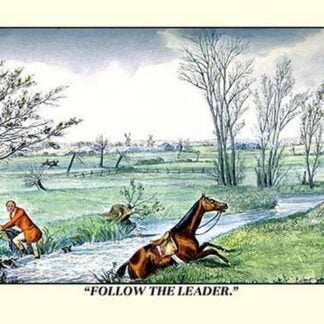 Horse and Rider Climb out of the Stream on Different Sides by Henry Thomas Alken