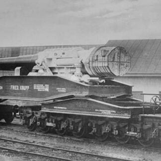 Huge Krupp Manufactured German Artillery Cannon being transported by Rail Car