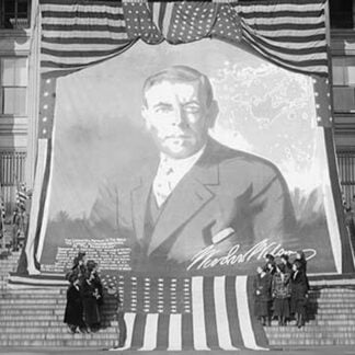 Huge Woodrow Wilson Painting on Fabric Draped in Front of Government Building