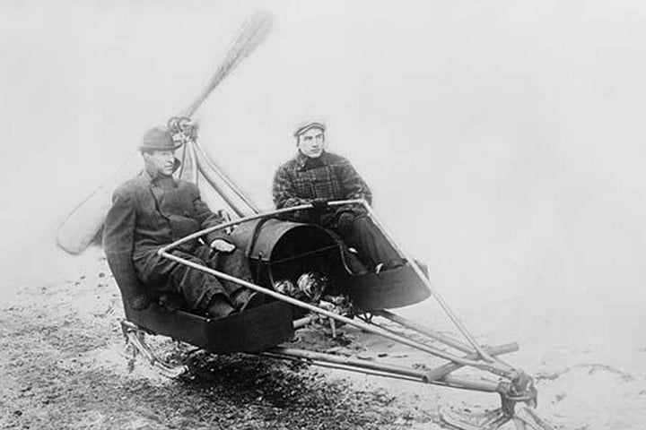 Ice Auto has two man sled with large propeller to drive thrill seekers across lake bed