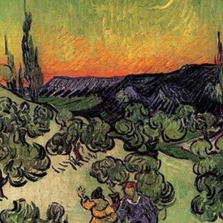 Landscape with Couple Walking and Crescent Moon by Vincent van Gogh