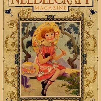 Little Girl holds a doll and sports and umbrella by Needlecraft Magazine
