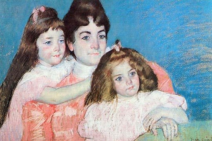 Madame A.F. Aude with her Two Daughters by Mary Cassatt