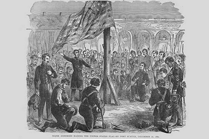 Major Anderson Raises the Flag on Fort Sumter by Frank Leslie