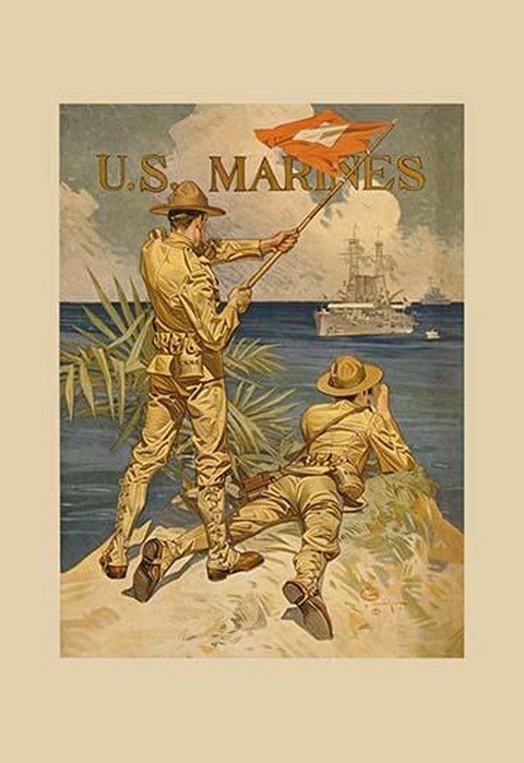 Marines Signaling from Shore to Ships at Sea by J.C. Leyendecker