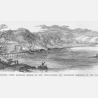 Maryland Secessionists Burn the B&O Railroad Bridge over Gunpowder Creek by Frank Leslie