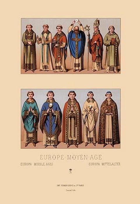 Medieval Clergymen by Auguste Racinet