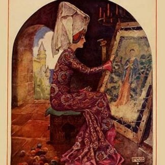 Medieval Girl sews a tapestry by Needlecraft Magazine #2