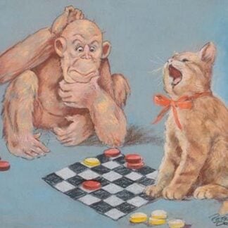 Monkey and Cat Playing Checkers by Peter Driben