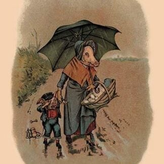 Mother Pig and Sad Little Pig Walking in the Rain by A. Gual