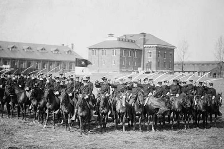 Mounted Cavalry is formation drills at their base