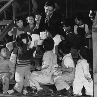 Mr. Matsumoto and group of Children by Ansel Adams