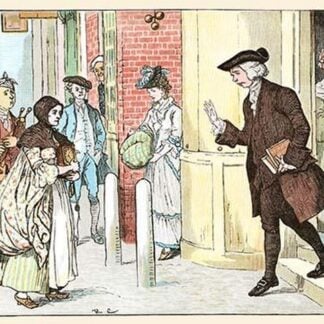 Mrs. Mary Blaize is given a Good Morning from a gentleman leaving his home by Randolph Caldecott