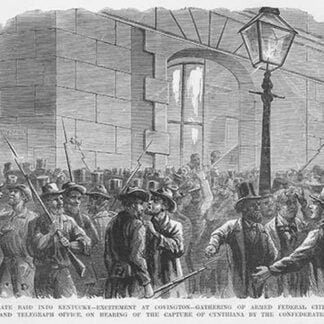 Mustering of Citizens at Railroad & Telegraph Office after Hearing about Morgan's Raid by Frank Leslie