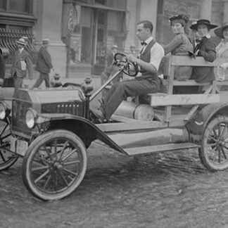 New York Car Strike has women transported to Work in an open sided male driven vehicle