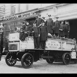 New York City Firemen posed on a Fire Engine