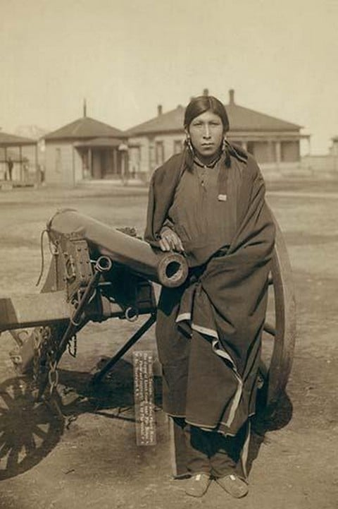 Oglala Sioux Plenty Horse Next to Cannon by John C.H. Grabill