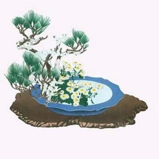 Oimatsu & Shiragiku (Pine and White Winter Chrysanthemum) in an Antique Mirror Shaped Vessel by Josiah Conder #2