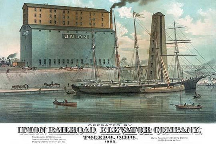 Operated by Union Railroad Elevator Company by Calvert Lith. Co