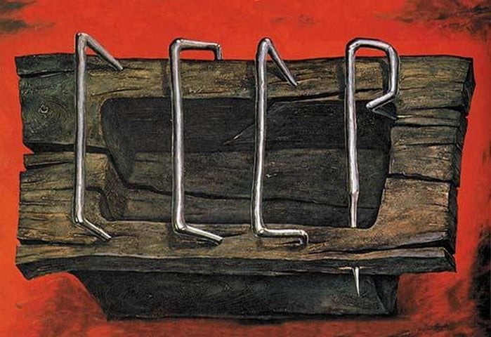 P In large nails in Board by Gennadii Shlykov