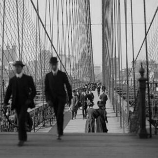 Pedestrians Cross the Brooklyn Bridge