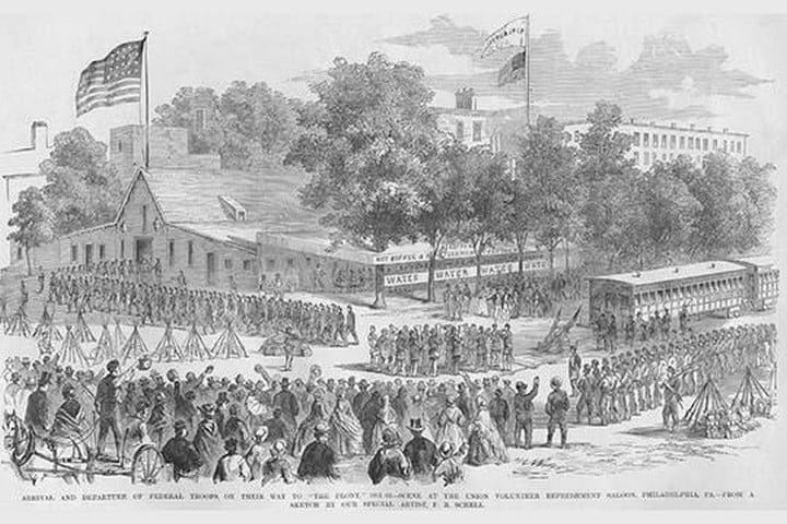 Philadelphia Embarkation in Philadelphia with Refreshments by Frank Leslie