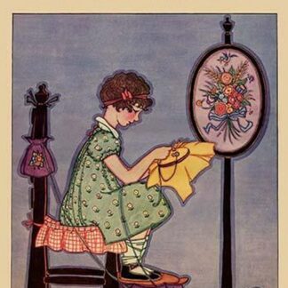 Pre-Teen cross-stitches a fabric by Needlecraft Magazine