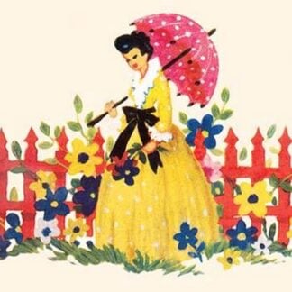 Pretty Maiden and Parasol along the Flower Fence