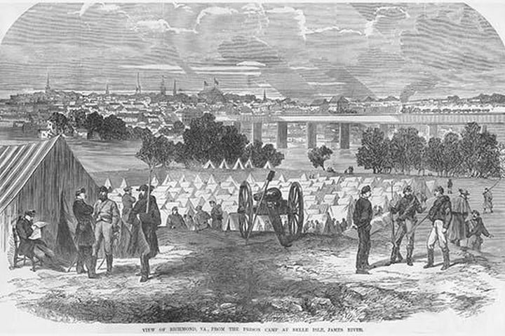 Prison Camp at Belle Isle near Richmond by Frank Leslie