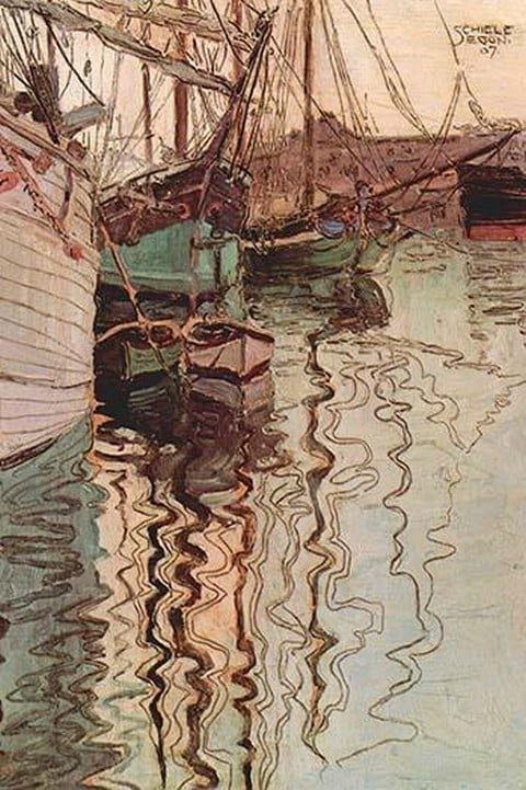 SailBoats in Wollenbewegten Water by Egon Schiele