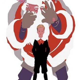 Santa Motions to be Quiet behind Boy