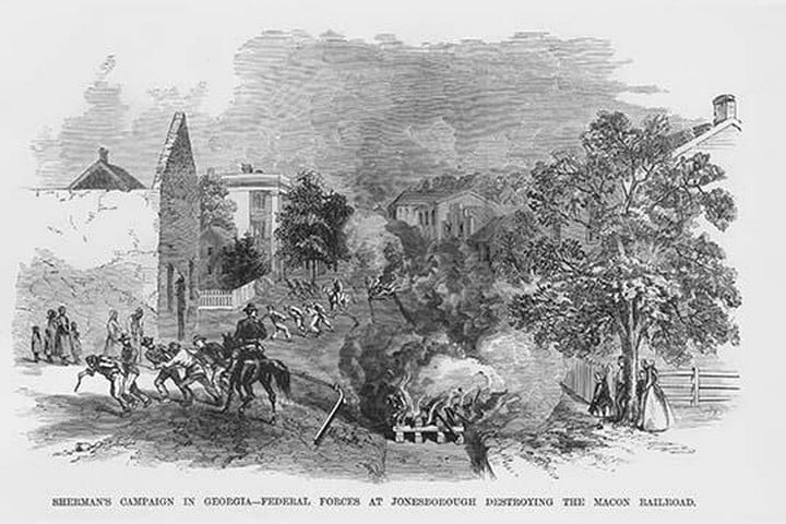 Sherman Destroys the Macon Railroad in Jonesborough