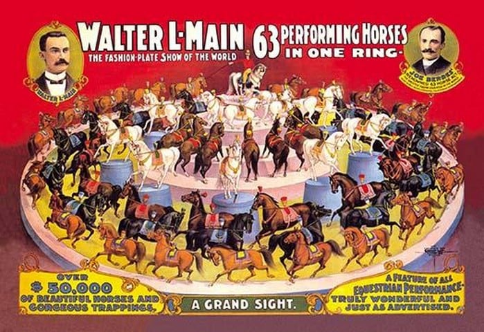 Sixty-Three Performing Horses in One Ring: Walter L. Main Shows