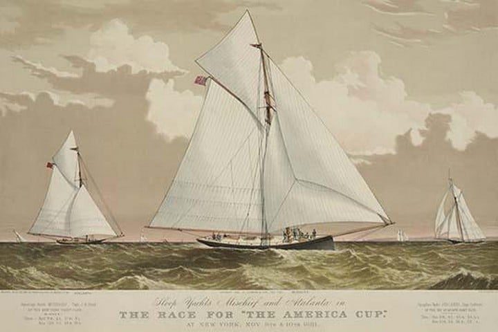 Sloop yachts Mischief and Atalanta in the race for 'The America Cup'