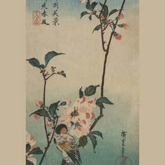 Small bird on a branch of Kaidozakura. by Utagawa Hiroshige